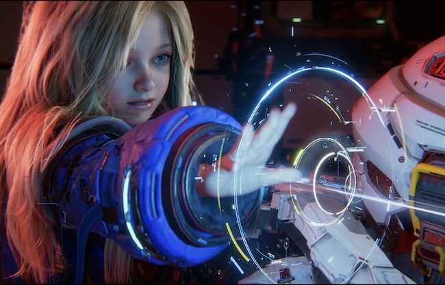 Hauptcharakter Hugh und Androidin Diana in Pragmata auf der Mondstation